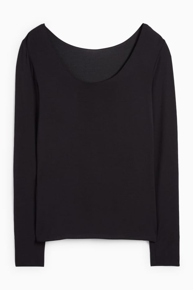 Dames - Ondershirt, deels van kasjmier - zwart