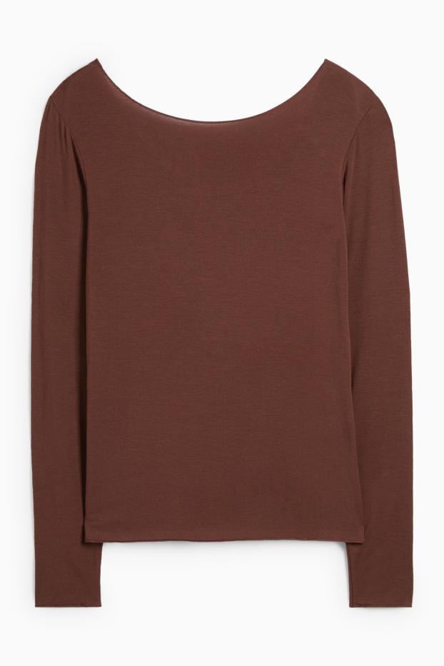 Women - Base layer top with cashmere content - brown