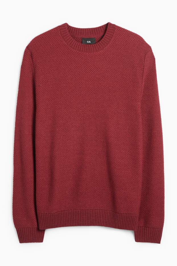 Men - Jumper - textured - dark red