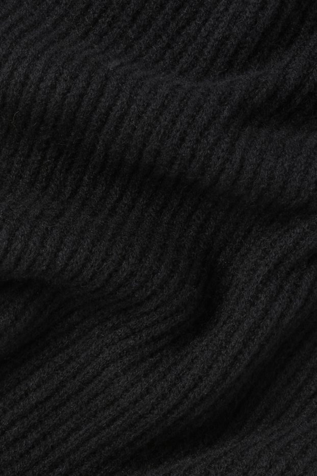 Women - Cashmere scarf - ribbed - black