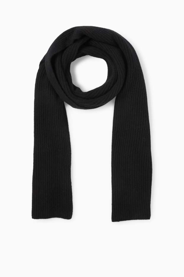 Women - Cashmere scarf - ribbed - black