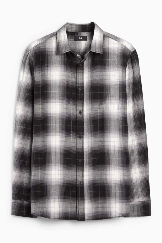 Home - Camisa - regular fit - Kent - de quadres - gris fosc