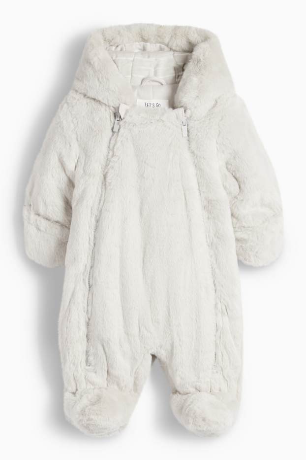 Baby Boys - Baby faux fur snowsuit with hood - light gray