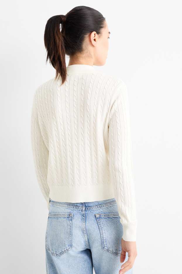 Damen - Pullover - Zopfmuster - weiß