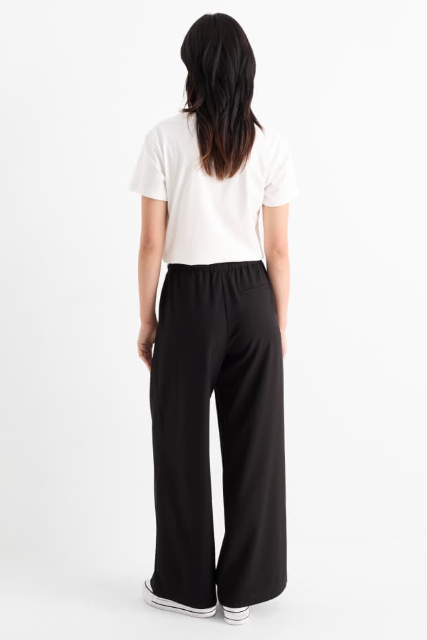 Dames - Pantalon - mid waist - wide leg - zwart