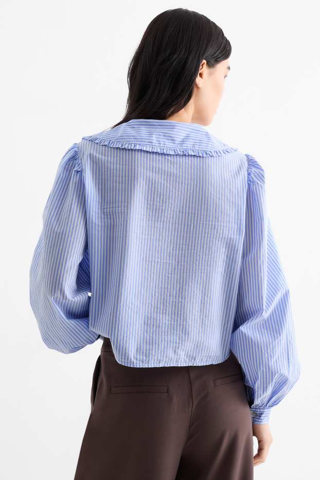 Donna - Blusa con scollo a V - a righe - bianco / azzurro