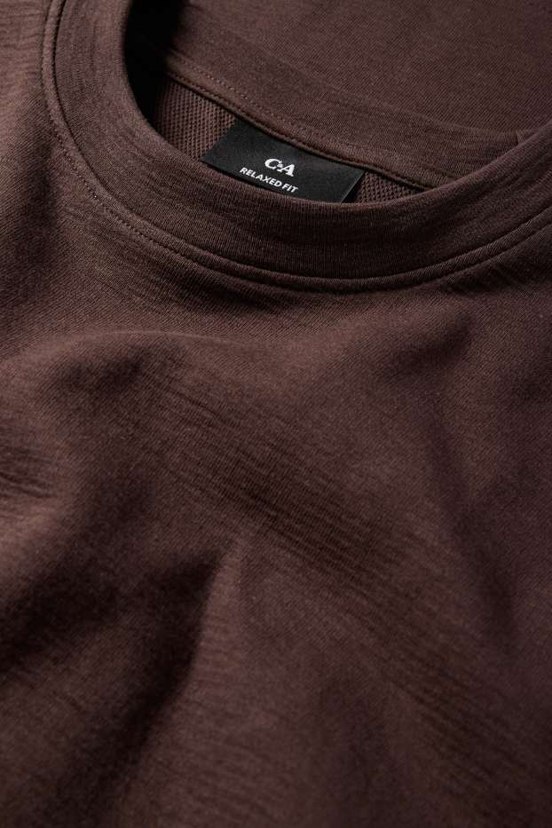Heren - Longsleeve - met structuur - donkerbruin