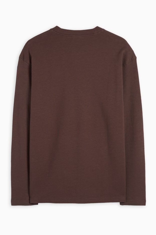 Heren - Longsleeve - met structuur - donkerbruin