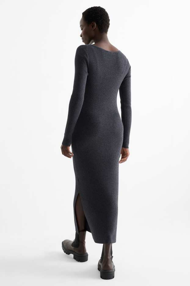 Femmes - Robe Bodycon - finition côtelée - gris foncé