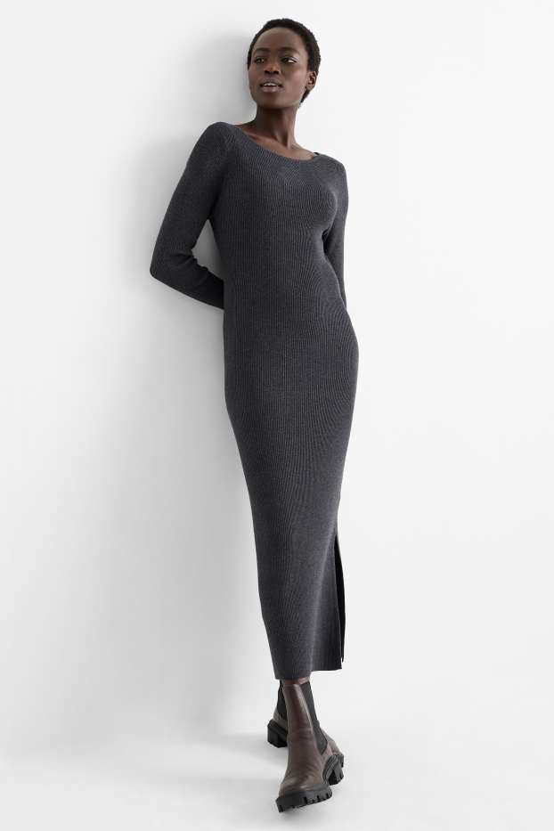 Femmes - Robe Bodycon - finition côtelée - gris foncé