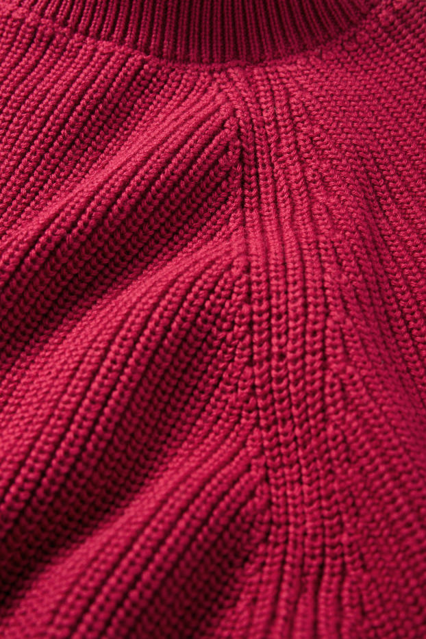 Women - Knitted jumper - short sleeve - ribbed - dark red