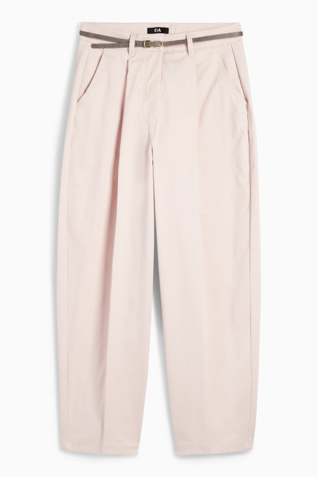 Femei - Pantaloni de stofă cu curea - talie înaltă - wide leg - roz deschis