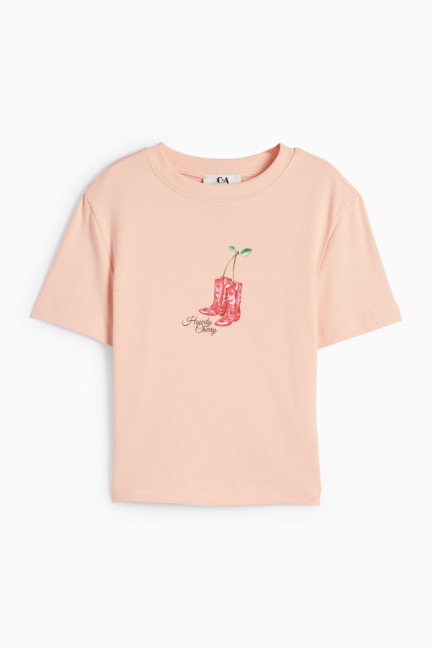 Femmes - T-shirt court - abricot