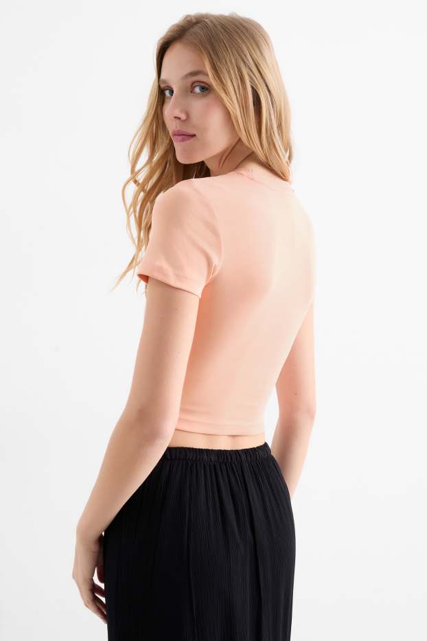 Femmes - T-shirt court - abricot