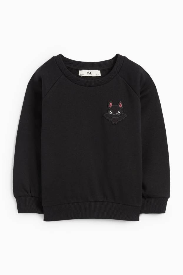Kinder Mädchen - Fledermaus - Halloween-Sweatshirt - schwarz