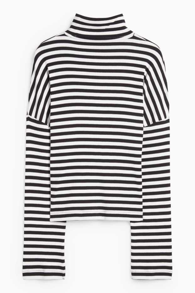 Women - Turtleneck top - ribbed - striped - black / white