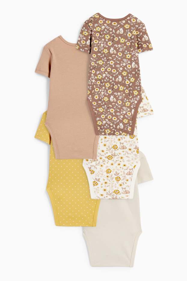 Baby Mädchen - Multipack 5er - Rehkitz und Blümchen - Baby-Body - braun