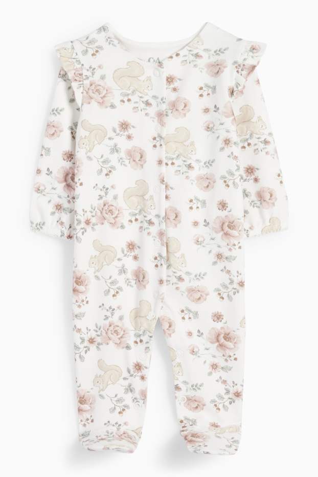 Baby Mädchen - Blümchen und Eichhörnchen - Erstlings-Set - 3 teilig - cremefarben