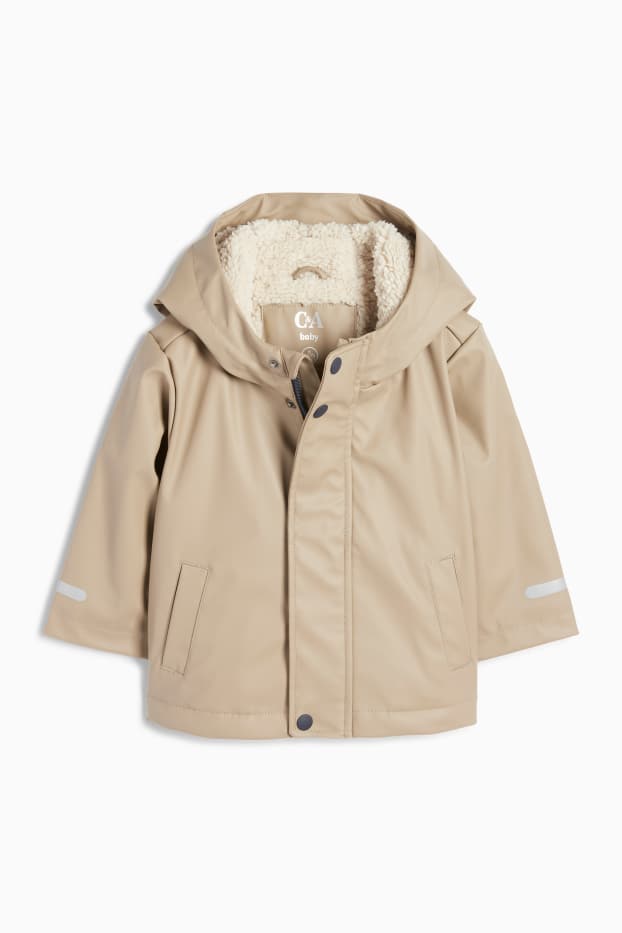 Baby: jongens - Beertje - babyparka met capuchon - waterdicht - beige