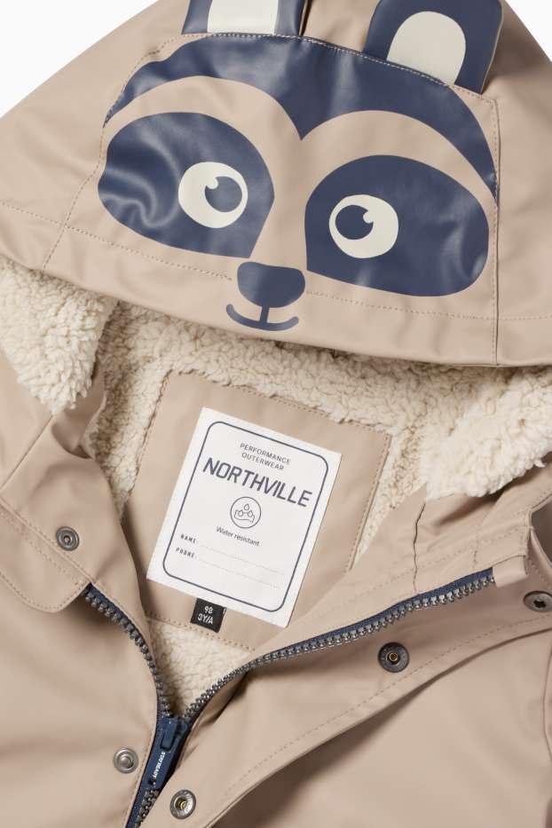 Kinderen: jongens - Wasbeer - jas met capuchon - waterdicht - beige