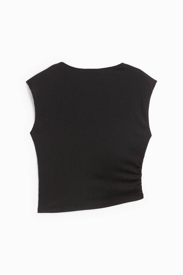 Women - Cropped top - textured - black