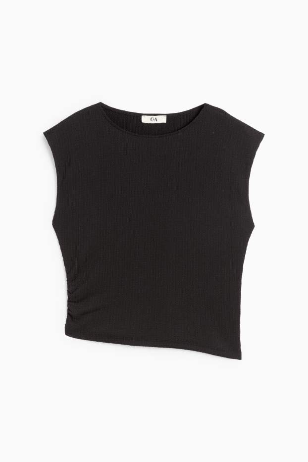 Women - Cropped top - textured - black