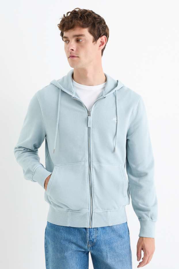 Uomo - Felpa con zip e cappuccio - azzurro