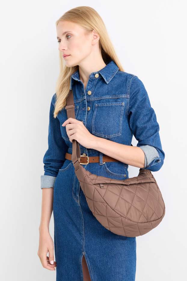 Dames - Schoudertas met stiksels - bruin