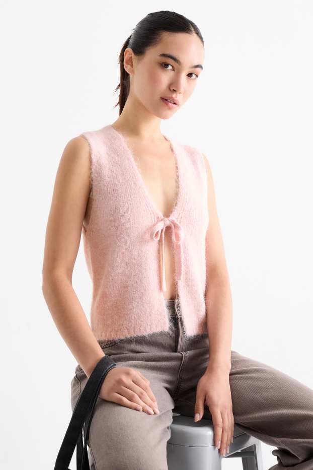 Donna - Gilè in maglia - a coste - rosa