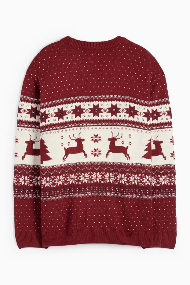 Herren - Weihnachtspullover - Rentier - dunkelrot