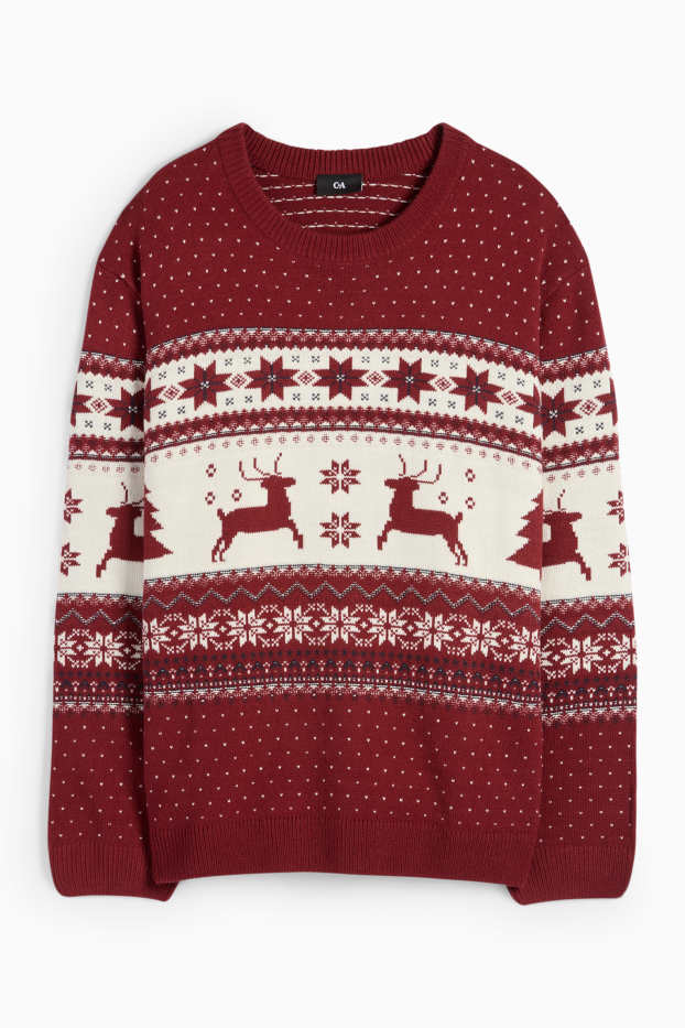 Herren - Weihnachtspullover - Rentier - dunkelrot