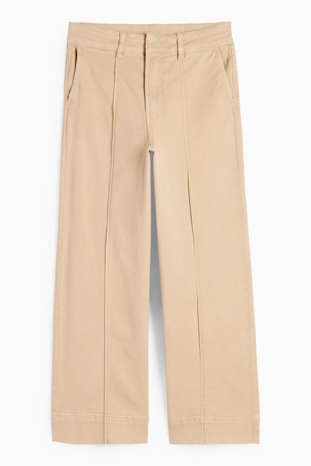 Women - Cloth trousers - high waist - wide leg - beige