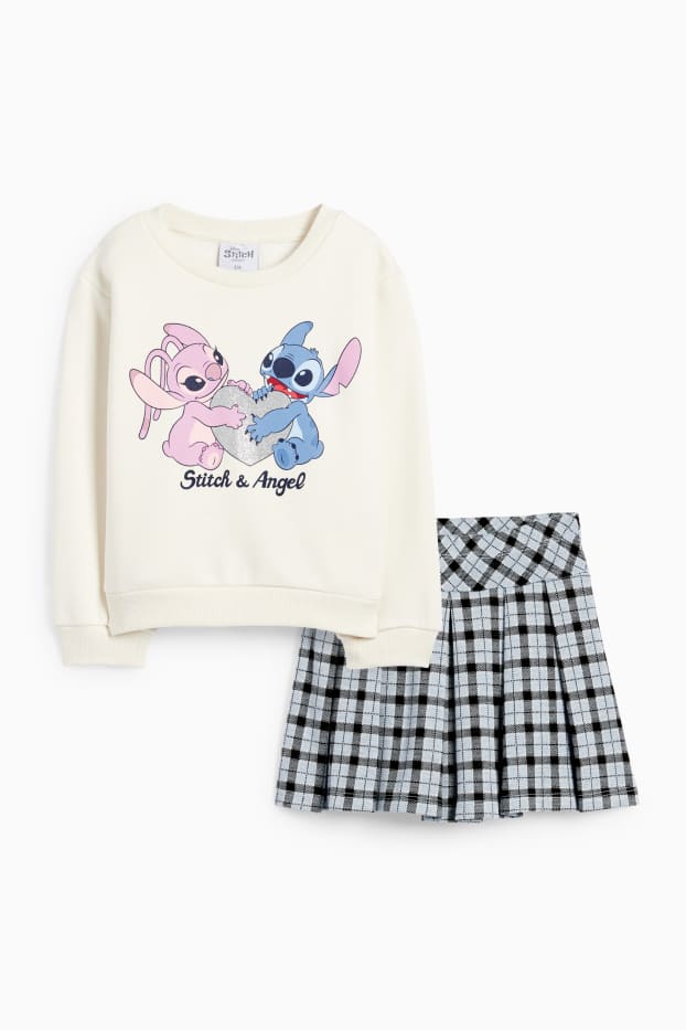 Kinder Mädchen - Lilo & Stitch - Set - Sweatshirt und Faltenrock - 2 teilig - cremeweiß