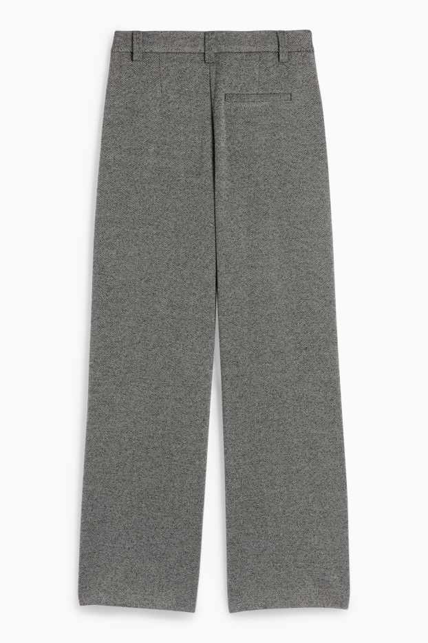 Femei - Pantaloni din jerseu - talie înaltă - wide leg - structurați - gri închis / alb