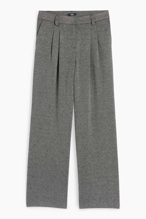Femei - Pantaloni din jerseu - talie înaltă - wide leg - structurați - gri închis / alb