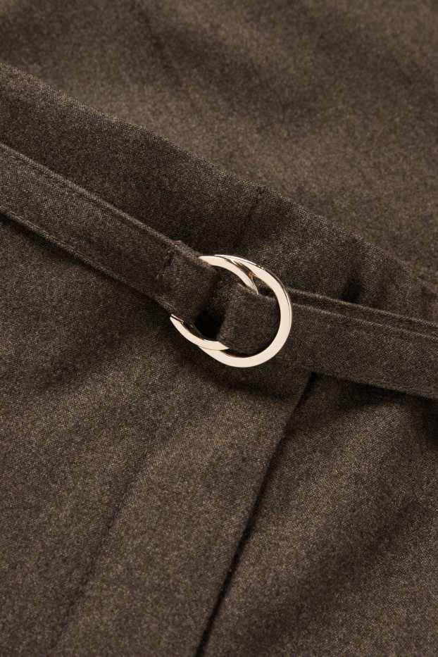 Women - Cloth trousers with belt - high-rise waist - wide leg - brown