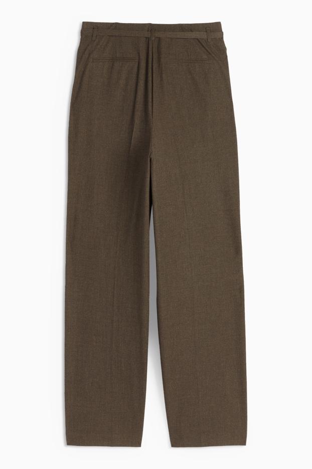 Women - Cloth trousers with belt - high-rise waist - wide leg - brown