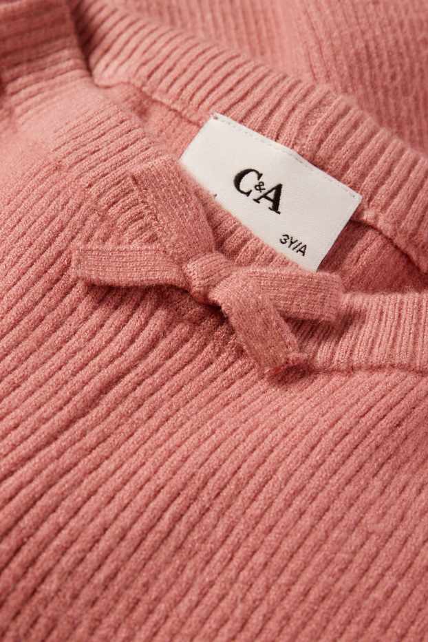 Children Girls - Knitted flared leggings - ribbed - dark rose