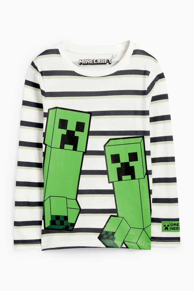 Kinder Buben - Minecraft - Langarmshirt - gestreift - weiß / grün