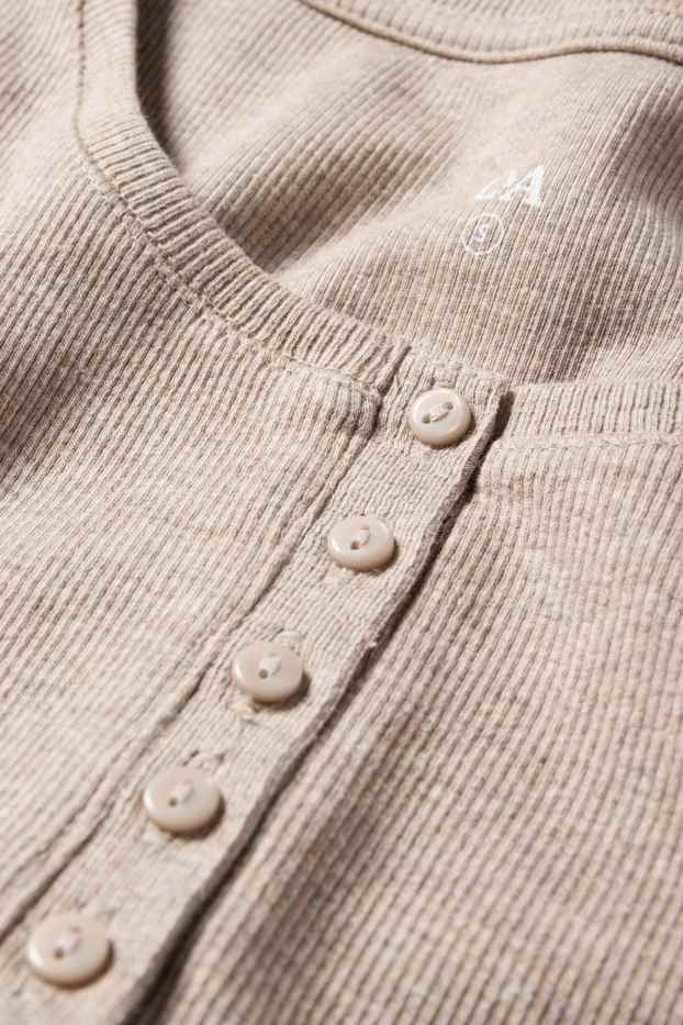 Damen - Henley-Shirt - Slim Fit - gerippt - hellbraun