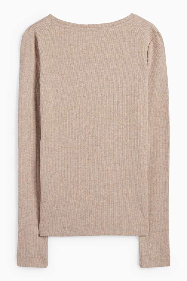 Damen - Henley-Shirt - Slim Fit - gerippt - hellbraun