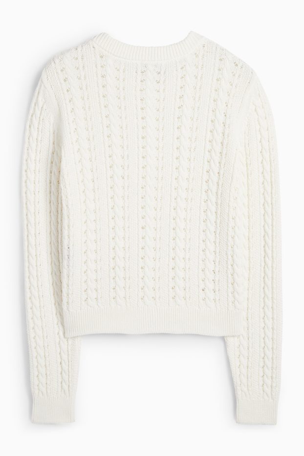 Femmes - Gilet en maille - motif tressé - blanc
