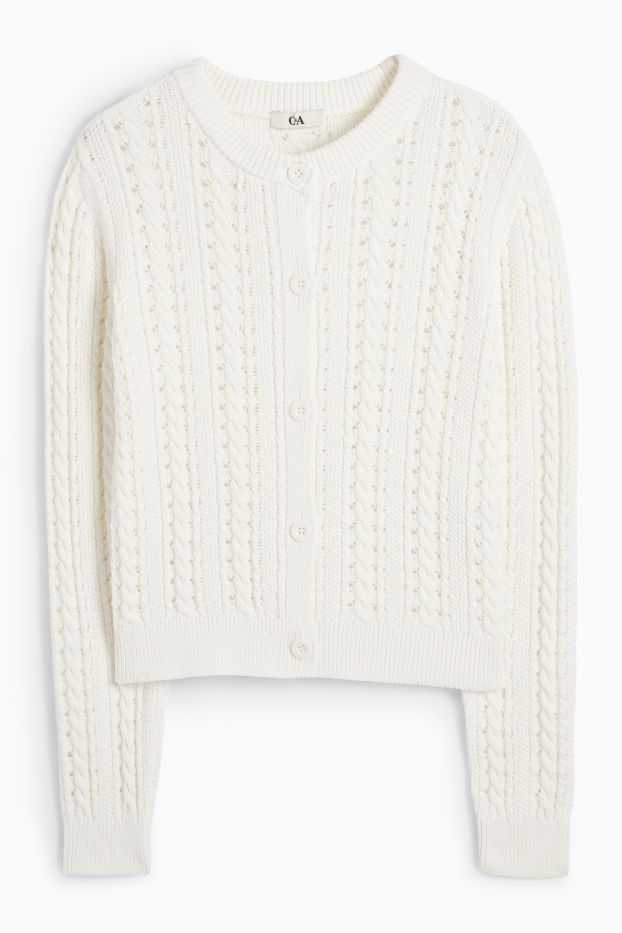 Femmes - Gilet en maille - motif tressé - blanc