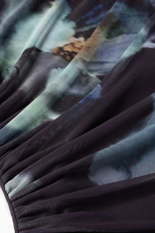 Damen - Mesh-Kleid - geblümt - dunkelblau