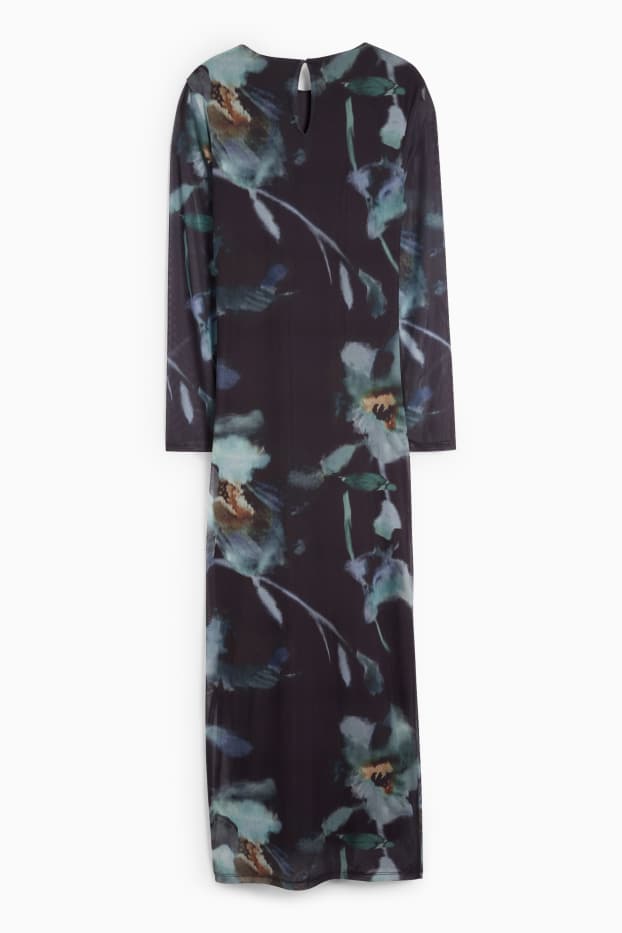 Damen - Mesh-Kleid - geblümt - dunkelblau