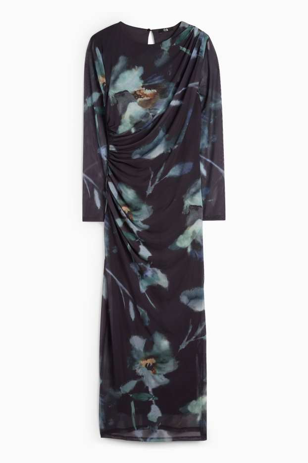 Damen - Mesh-Kleid - geblümt - dunkelblau
