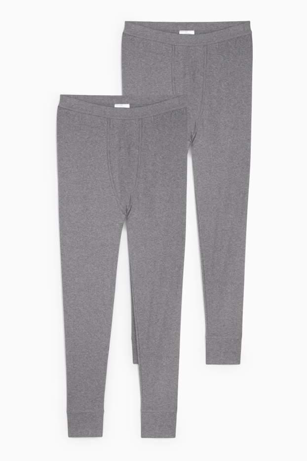 Herren - Multipack 2er - Lange Unterhose - Feinripp - grau