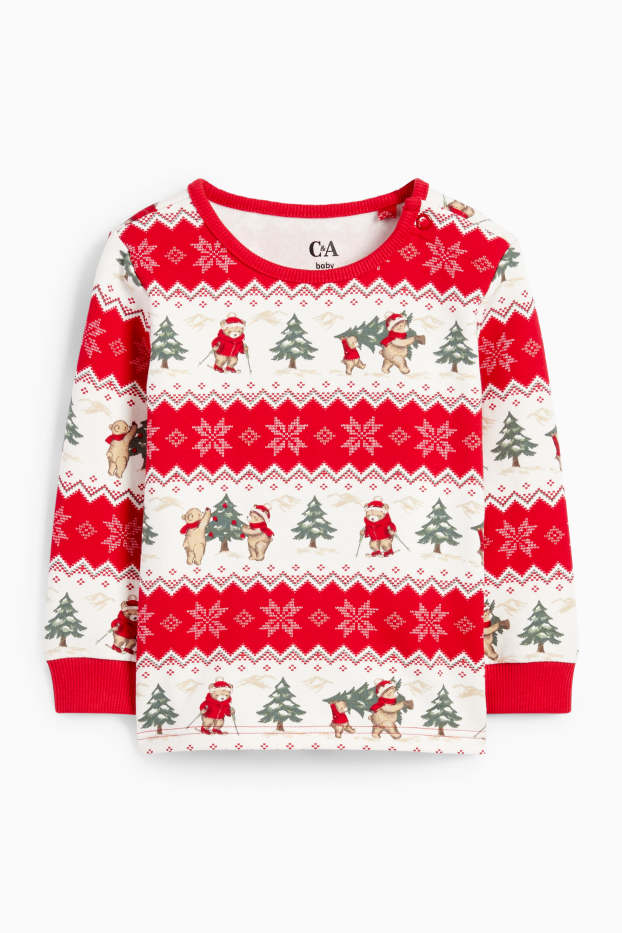 Unisex - Mini-Me - babypyjama voor de kerst - 2-delig - met patroon - wit / rood