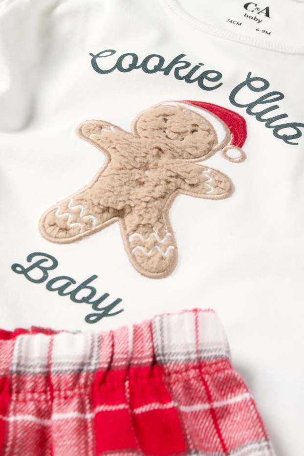 Unisex - Turtă dulce - pijama cu motive de Crăciun bebeluși, cu pantaloni din flanel - 2 piese - alb / roșu