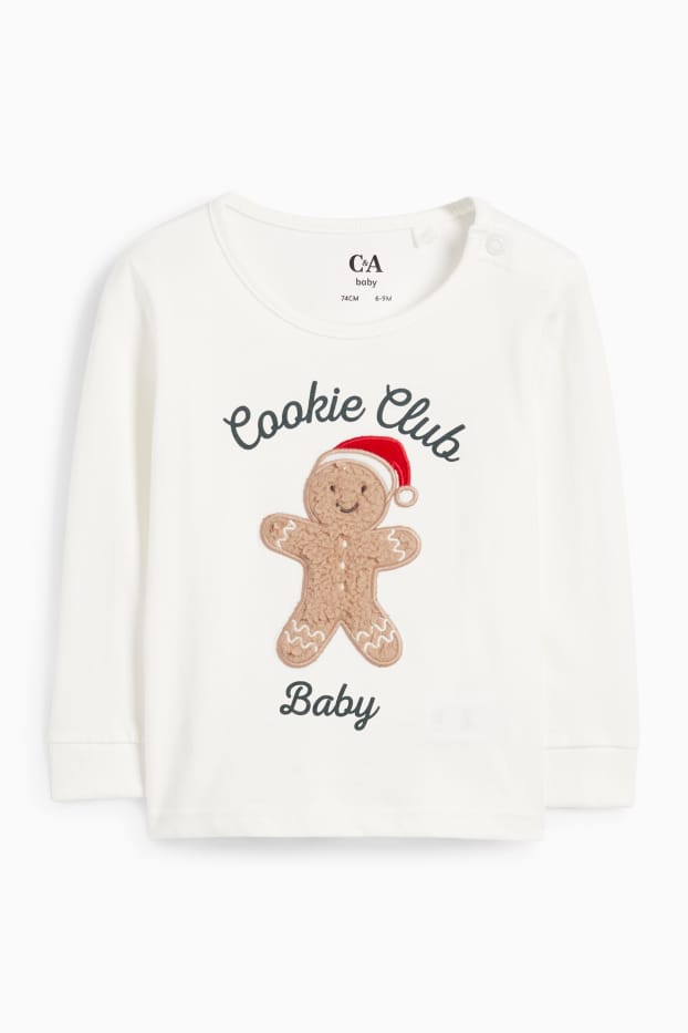 Unisex - Turtă dulce - pijama cu motive de Crăciun bebeluși, cu pantaloni din flanel - 2 piese - alb / roșu